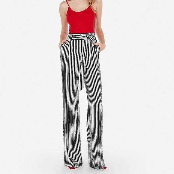 high waisted striped wide leg pants